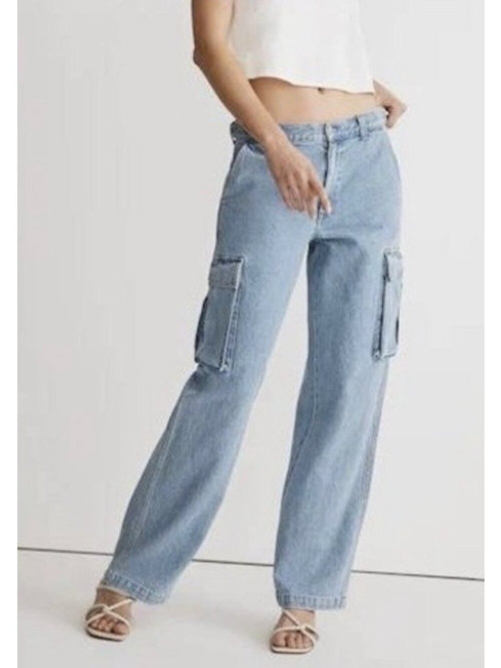 Madewell Women's Sz 23 Low-Slung Cargo Jeans Light Coleman Wash Denim